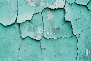 Obraz premium Cracked turquoise paint on aged wall texture.