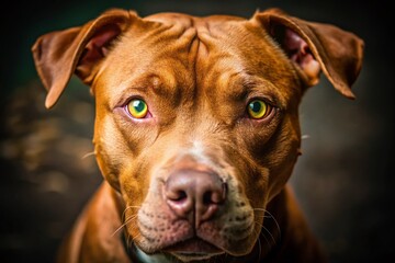 Red Nose Pit Bull with Striking Green Eyes - Documentary Style Portrait