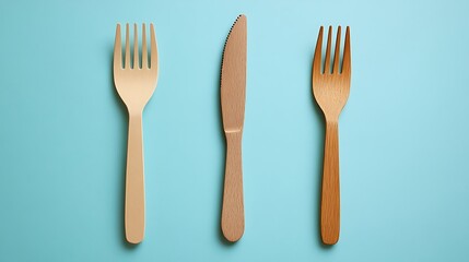 Wooden Cutlery on Pastel Background