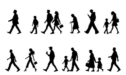 Vector illustration. Large set of silhouettes on a white background.