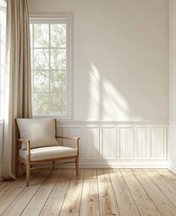 Fototapeta premium Bright Room with Wooden Chair and Window