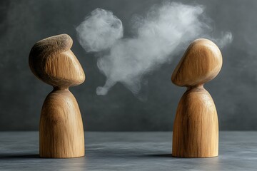 Wooden figures speaking with smoke