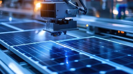 Automated solar panel production with robotic machinery for renewable energy manufacturing processes