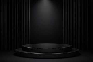 Dark minimalist podium with spotlight.