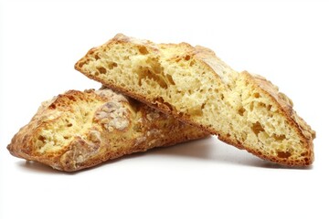 Slices of Crusty Bread on White Table Fresh Rustic Food Artisan Loaf Bakery Product Nutrition