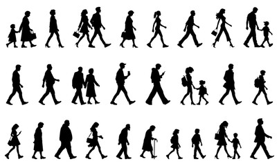 Vector illustration. Large set of silhouettes on a white background.