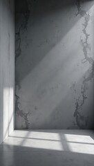 Empty Grey Concrete Interior with Sunlight and Smoke. Ideal for overlaying text, business messages, conceptual graphics