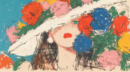 A beautiful girl with long hair, holding a large bouquet of roses in a selfie, the background is simple and the light is soft.high detail.