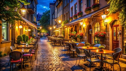 Romantic European City Street Night - Al Fresco Dining Scene