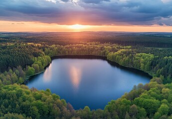 Naklejka premium Serene Lake Surrounded by Forests