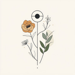 Floral illustrations in a minimalist style, showing many different types of flowers and leaves. The illustrations contain detailed line representations that show the elegance and naturalness of the fl