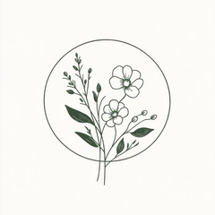 Floral illustrations in a minimalist style, showing many different types of flowers and leaves. The illustrations contain detailed line representations that show the elegance and naturalness of the fl