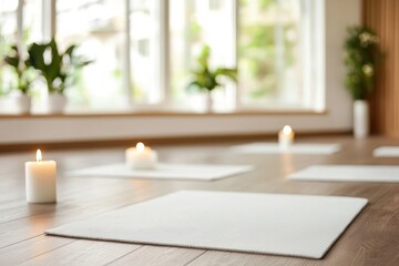 Tranquil Meditation Oasis Candles and Yoga Mats Creating Serene Mindfulness Studio Ambience Calm and Serene Background