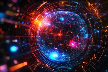 Obraz premium Futuristic technology sphere with digital network connectivity glowing artificial intelligence concept