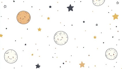Cute planets and stars seamless pattern.