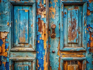 Naklejka premium Rustic Blue Peeling Paint Old Wooden Door Texture Background