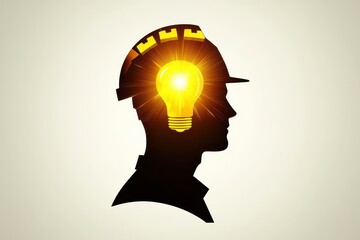 Creative concept of construction worker with light bulb in head