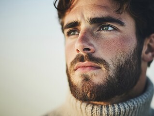 Obraz premium Stylish man neutral lighting pastel haze background