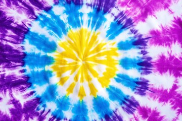 Obraz premium Vibrant Tie-Dye Spiral Burst in Sunny Yellow, Aqua, and Radiant Violet