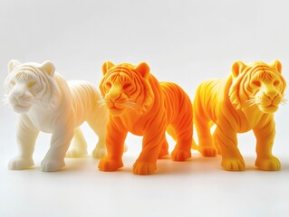 3D Printed Tiger Toys in Three Colors
