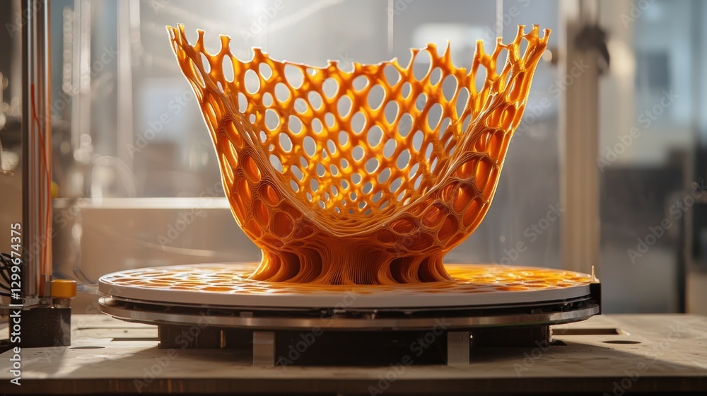 Poster orange abstract artistry detailed 3d print precision design complex structure modern technology inno