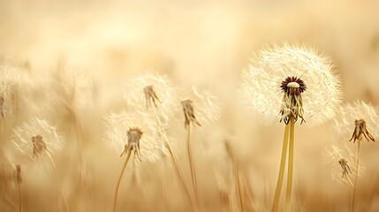 Soft Golden Dandelions Field Dreamy Nature Background