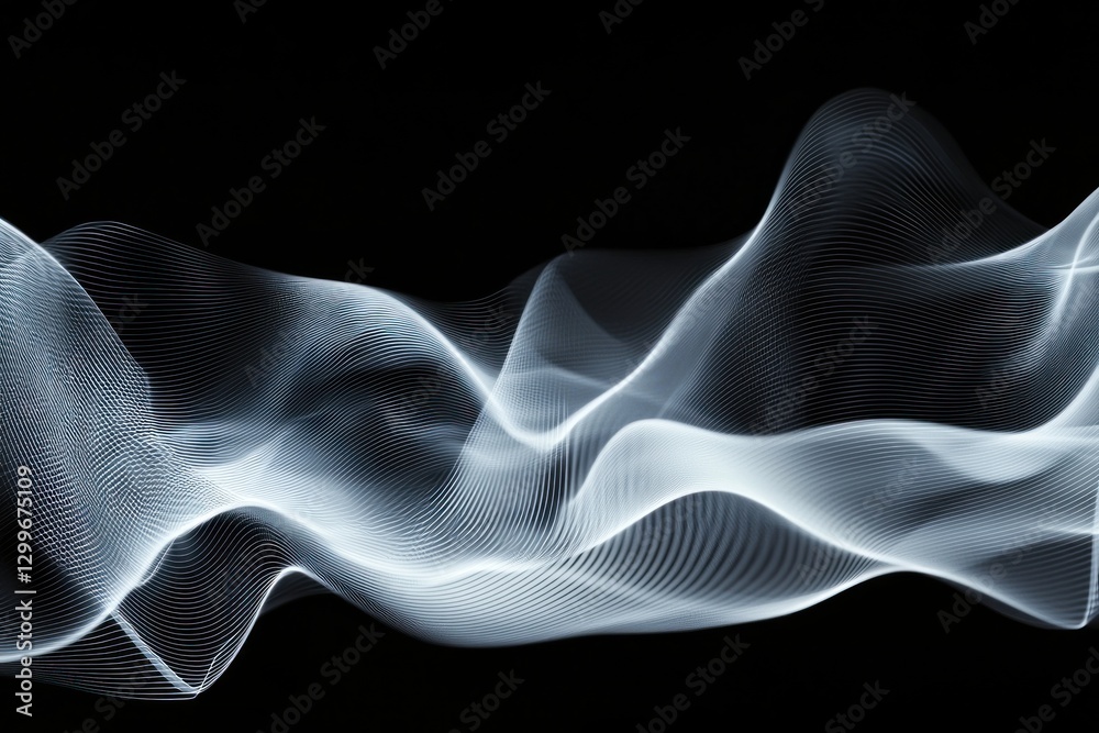 Poster Elegant wave mesh surface illuminating digital abstract lines against dark backdrop for technology concept