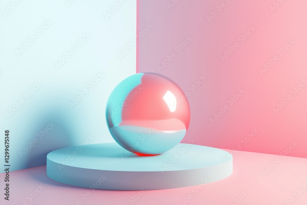 Aufkleber abstract scene showing modern sphere on a stand against pale blue and pink backgrounds artistic back