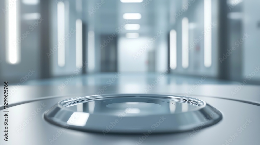 Poster Clean futuristic technology background displaying abstract metallic surface in a bright hospital interior