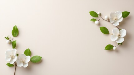 Fototapeta premium Minimalist indoor photography of delicate white flower arrangement from above