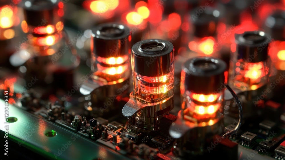 Leinwandbilder illuminated electronic components on circuit board showcasing technology with warmth and depth