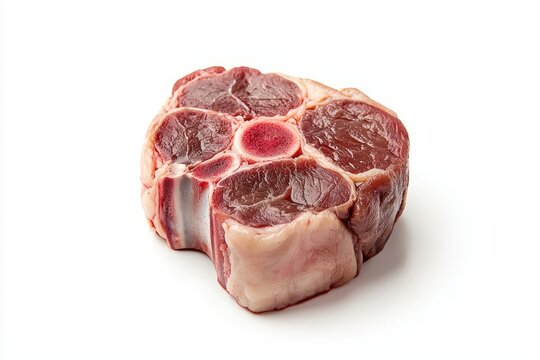 Fresh osso buco veal shank culinary delight studio shot showcasing marbling and texture against white background closeup vibrant