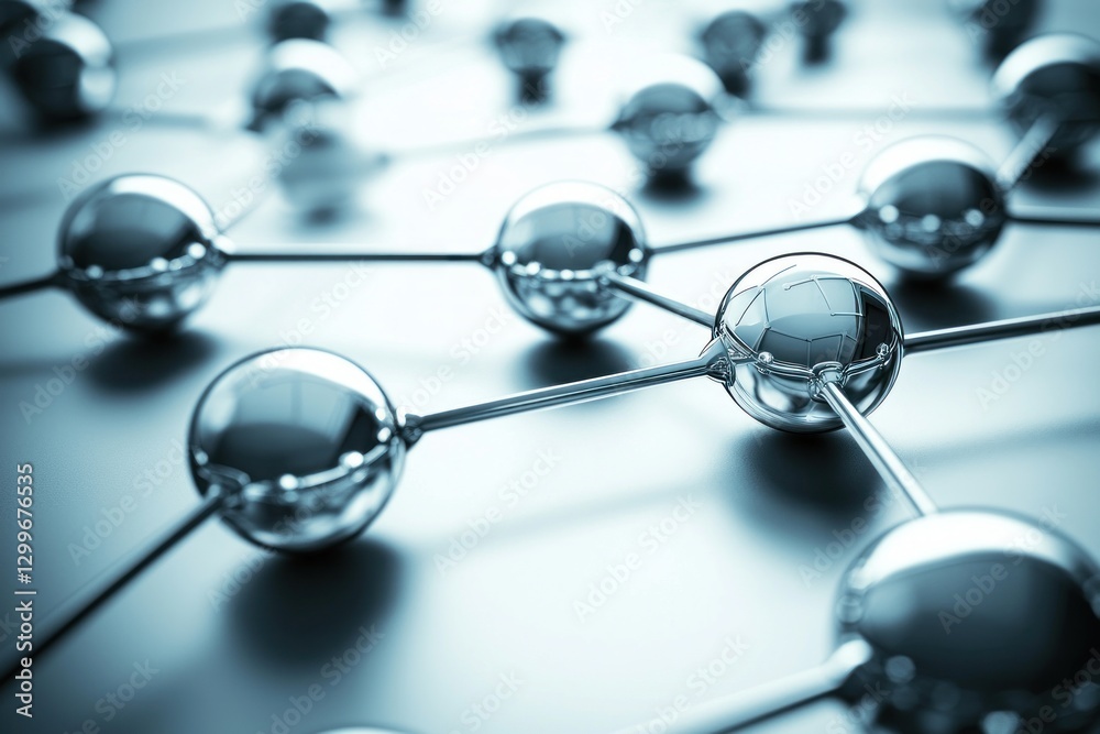Poster abstract molecular network with chrome spheres connection innovation scientific technology