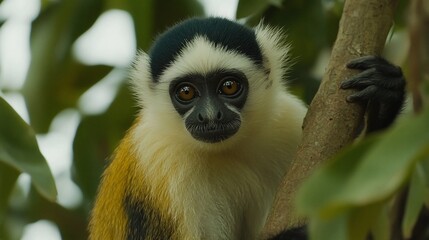 Fototapeta premium Monkey, tree, jungle, Africa, portrait, wildlife, nature, conservation