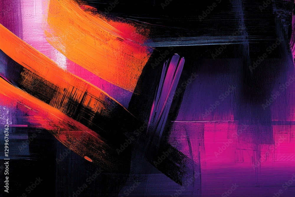 Poster abstract expressionism composition of brush strokes in deep violet crimson and orange hues artful te
