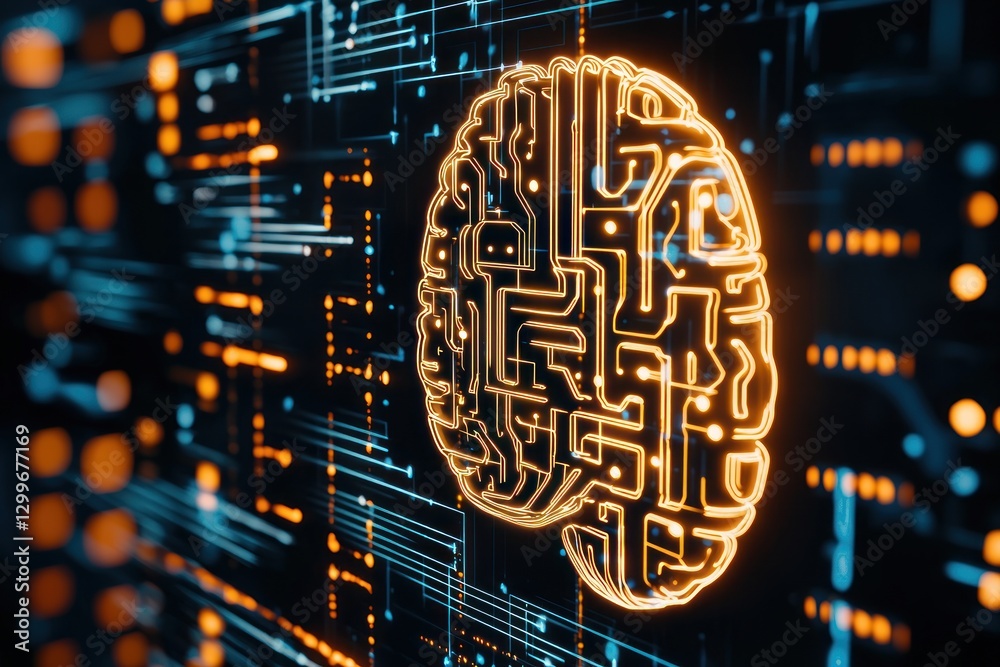 Fototapete Futuristic digital brain illustration symbolizing artificial intelligence innovation and neural network technology development on a black background