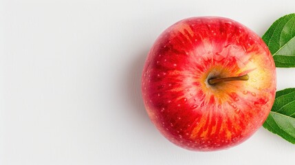 Fresh Red Apple with Green Leaves on a White Background for Healthy Eating