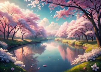 Serene Cherry Blossom Pond: High-Resolution Nature Wallpaper