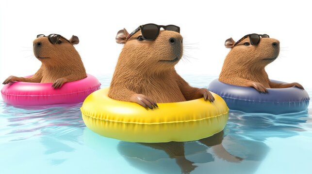 Happy capybara valentine's day pool fun summertime vibe