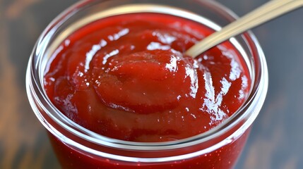 Delicious Homemade Cranberry Sauce in Glass Jar Close Up