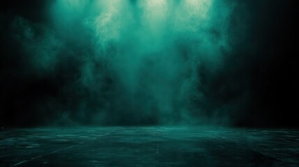 Naklejka premium Ethereal Emerald Smoke Abstract Visual Effect A Moody Evocative Background Stage Backdrop Teal Mist Texture Spotlight