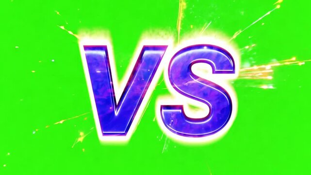 A glowing "VS" text in blue and pink on a green background, symbolizing competition, challenge, rivalry, sports, and gaming battles, perfect for online contests, video thumbnails, and digital designs