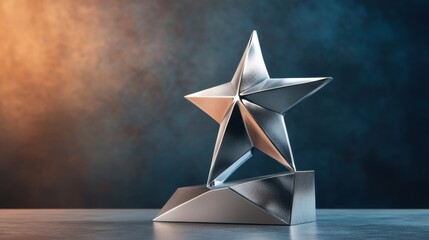 Silver Star Trophy on Abstract Background with Dramatic Lighting