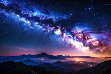 Fototapeta premium Serene Mountain Peak Under Starry Night Sky - Cosmic Landscape Photography