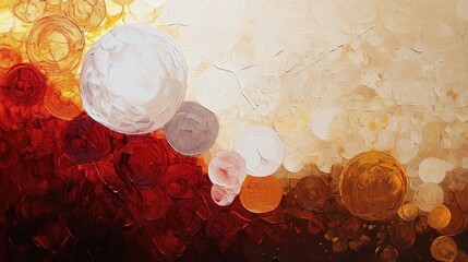 Abstract Impasto Painting  Red  White  Gold Circles
