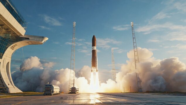 Rocket launch event at space center science content daytime viewpoint