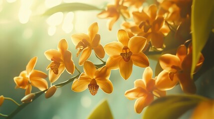 Fototapeta premium Golden Orchids Blooming in Sunlight
