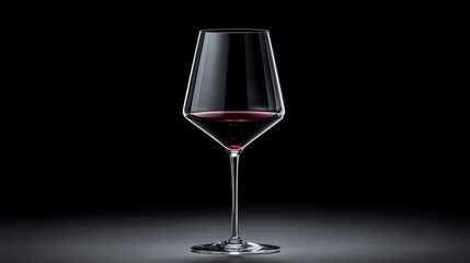 A sleek wine glass filled with rich red wine, set against a dark background, highlighting its elegant shape and color.