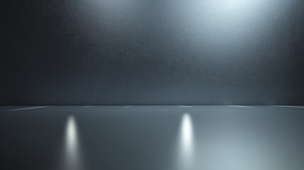 Naklejka premium A sleek grey background with subtle light reflections, high gloss surface, studio lighting setup, dramatic lighting, specular highlights, metallic sheen, professional product photography
