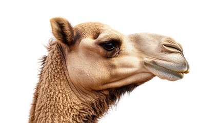 Obraz premium Closeup of a camel with a hump isolated, showcasing a desert animal used for transportation, ideal for Middle Eastern, desert travel, and livestock themes.